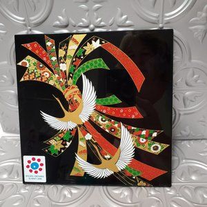 Vintage Kyushu Okinawa Summit Japanese Lacquered Tile, 2000, Cranes, G8 Plaque